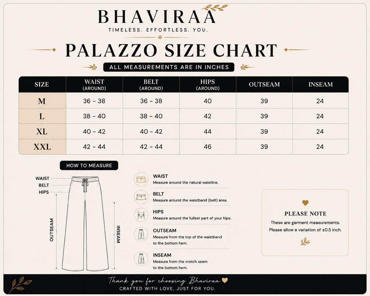 Palazzo Size Chart